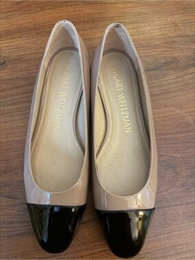 Stuart Weitzman Blush Patent Flats with Black Cap Toe